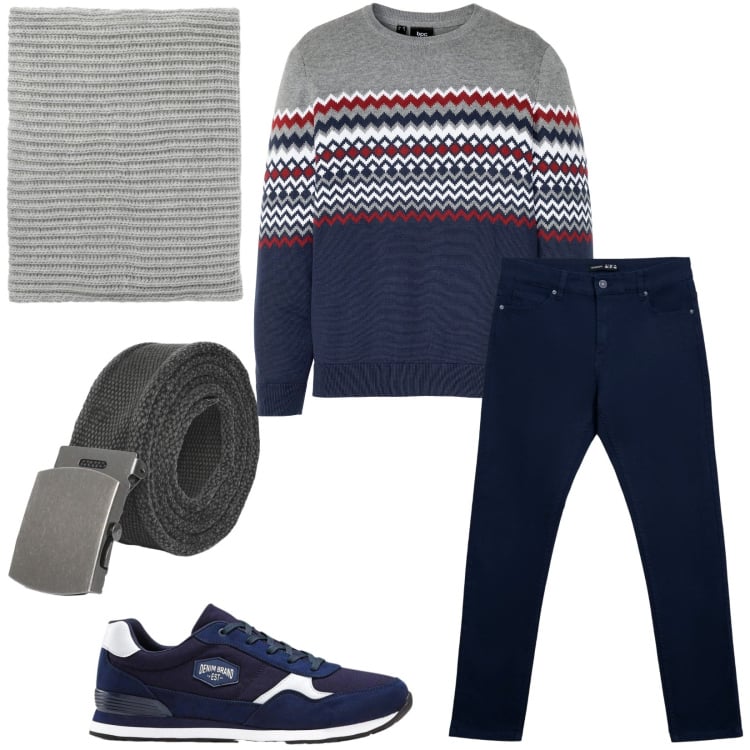 Outfit uomo - Total look #2296701. Stile Casual per Tutti i giorni. Abbinamento con sneakers, maglieria, cinture, pantaloni skinny, scaldacollo.