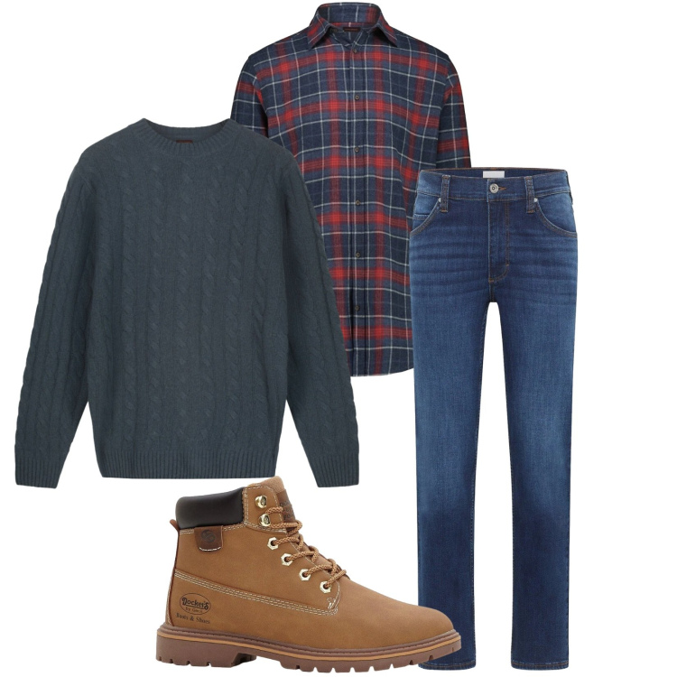 Outfit uomo - Total look #2296702. Stile Casual per Tutti i giorni. Abbinamento con jeans dritti, stivali e stivaletti, camicie, maglieria.