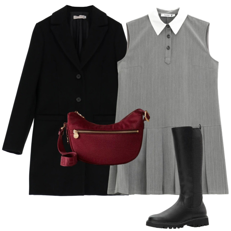 Outfit donna - L\'abitino a vita bassa. Stile Bon Ton per Tutti i giorni. Abbinamento con stivali, vestiti corti, cappotti, borse a tracolla.