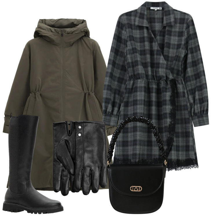 Outfit donna - Orlo in pizzo. Stile Bon Ton per Tutti i giorni. Abbinamento con stivali, guanti, parka, vestiti corti, borse a mano.