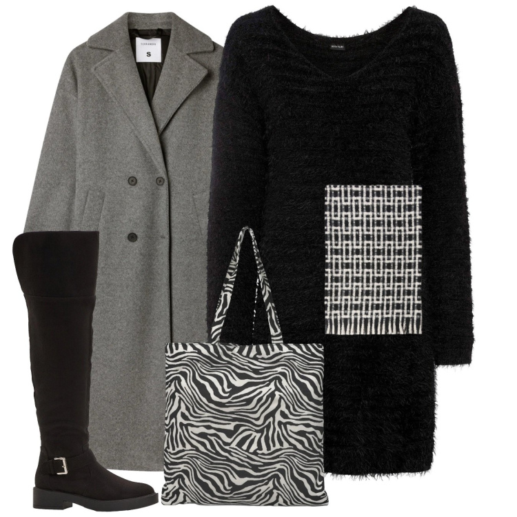 Outfit donna - Silhouette. Stile Minimal per Tutti i giorni. Abbinamento con vestiti lunghi, stivali sopra il ginocchio, borse tote, cappotti, sciarpe.