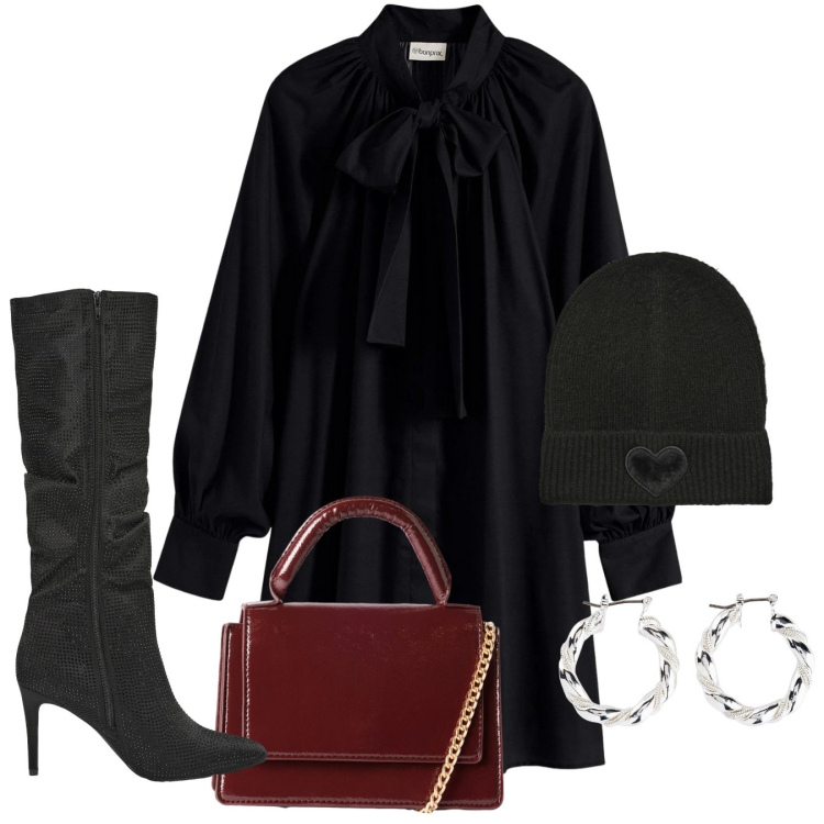 Outfit donna - Rigore formale. Stile Bon Ton per Ufficio. Abbinamento con orecchini, vestiti, stivali, berretti, borse a tracolla.