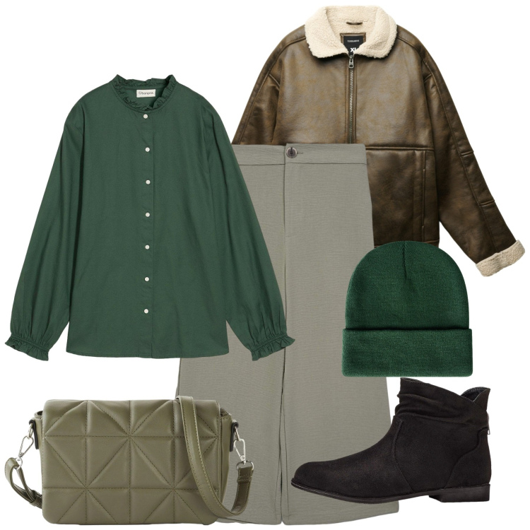Outfit donna - La giacca montone. Stile Bon Ton per Tutti i giorni. Abbinamento con stivaletti, borse a tracolla, bluse, berretti, pantaloni a palazzo, giacche.