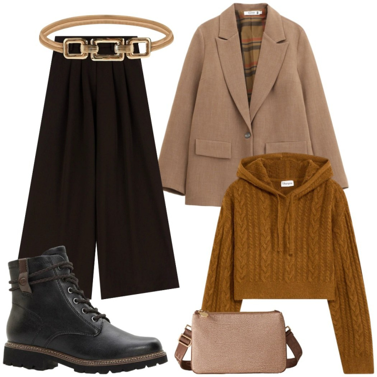 Outfit donna - Urban style. Stile Urban per Tutti i giorni. Abbinamento con maglieria, stivaletti, blazer, pantaloni, cinture, borse a tracolla.