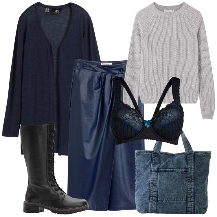 Outfit donna - La borsa iconica. Stile Chic per Tutti i giorni. Abbinamento con stivali, shopping bag, reggiseni, cardigans, gonne longuette, maglieria.