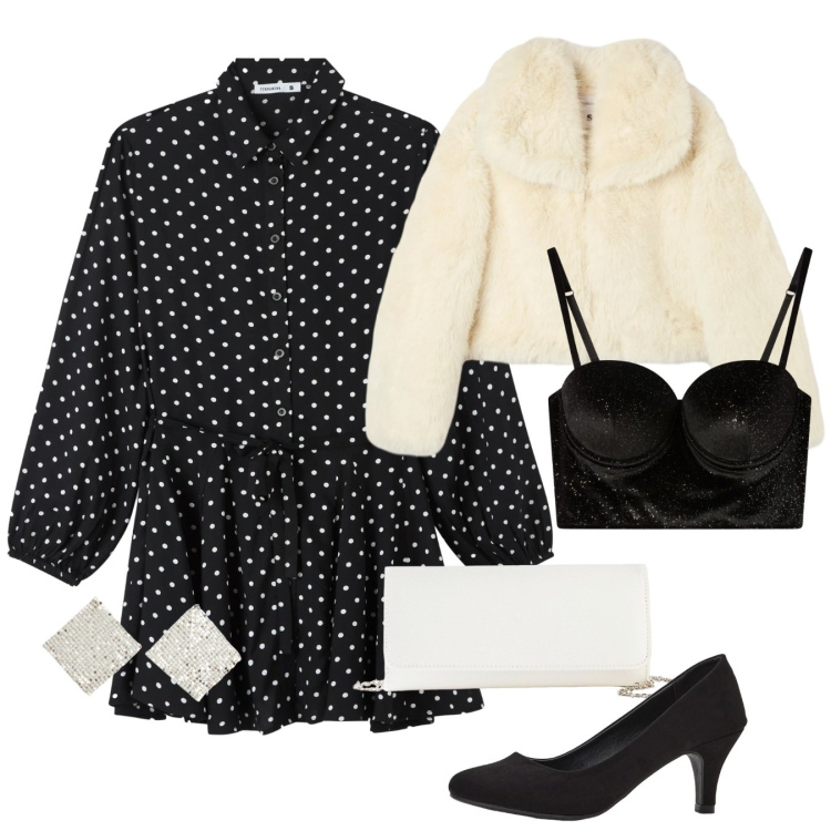 Outfit donna - Cerimonia di giorno. Stile Bon Ton per Cerimonia. Abbinamento con décolleté, pochette, vestiti chemisier, orecchini, bralette, ecopellicce.