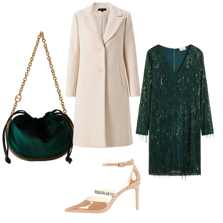 Outfit donna - Per una serata speciale. Stile Chic per Serata fuori. Abbinamento con vestiti, décolleté, cappotti, borse a spalla.