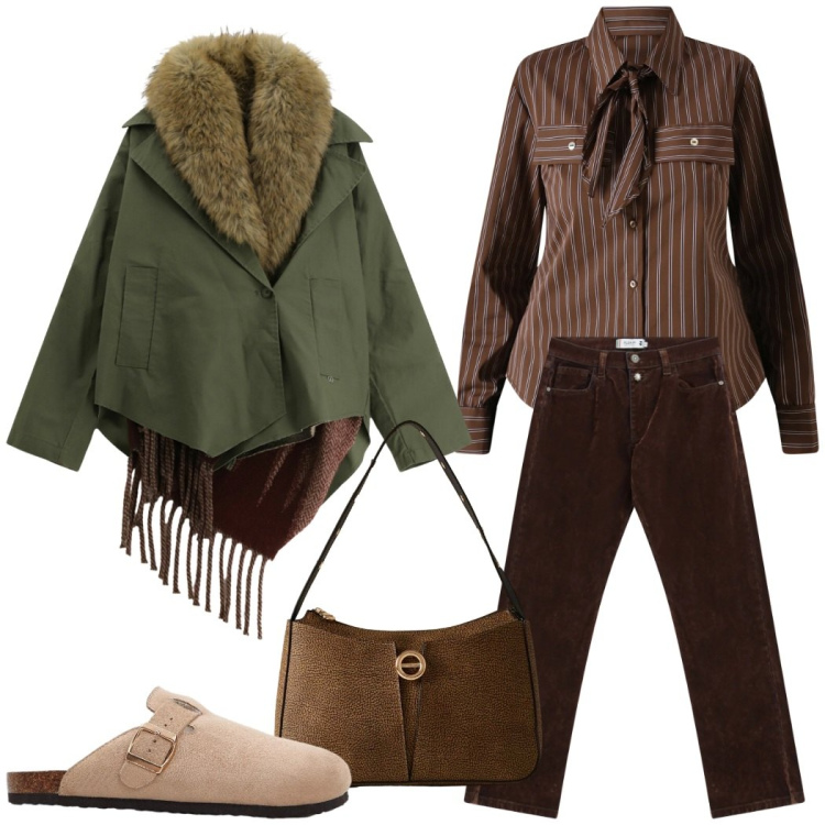 Outfit donna - Total look #2296762. Stile Casual chic per Tutti i giorni. look ideale per Petite. Abbinamento con pantofole, pantaloni, cappotti, camicie, borse a mano.