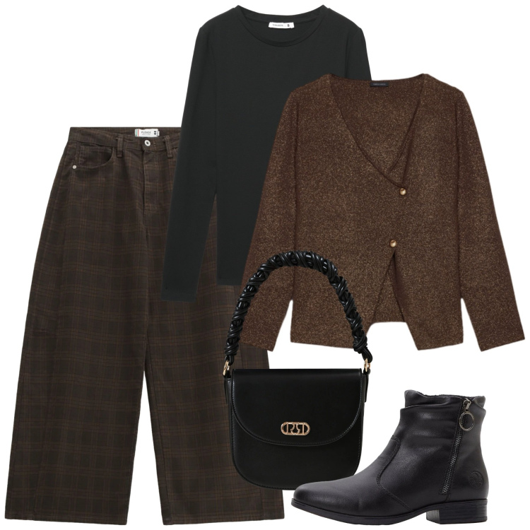 Outfit donna - Oak. Stile Casual per Tutti i giorni. Abbinamento con stivaletti, pantaloni, borse a mano, t-shirt, cardigans.