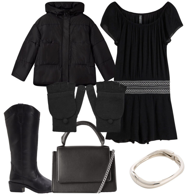 Outfit donna - Domenica pomeriggio tra amici. Stile Urban per Tutti i giorni. Abbinamento con tute, braccialetti, stivali, borse a tracolla, bomber, guanti.