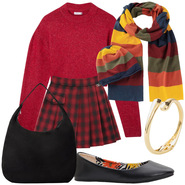 Outfit donna - Allegramente e giornalmente. Stile Preppy per Tutti i giorni. Abbinamento con ballerine, braccialetti, sciarpe, minigonne, borse a mano, maglieria.