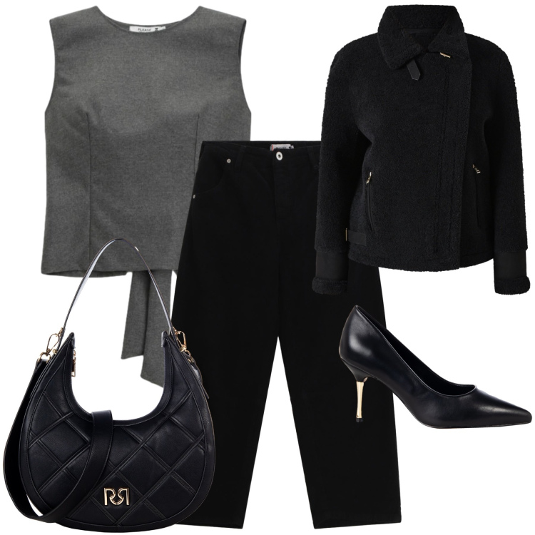 Outfit donna - Please Rinascimento. Stile Glamour per Serata fuori. Abbinamento con top, pantaloni, borse a tracolla, décolleté, ecopellicce.