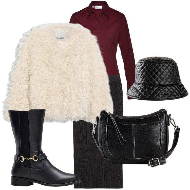 Outfit donna - bonprix - PARTY - BLACK ROMANCE. Stile Romantica per Serata fuori. Abbinamento con ecopellicce, gonne, cappelli con visiera, stivali, camicie, borse a tracolla.