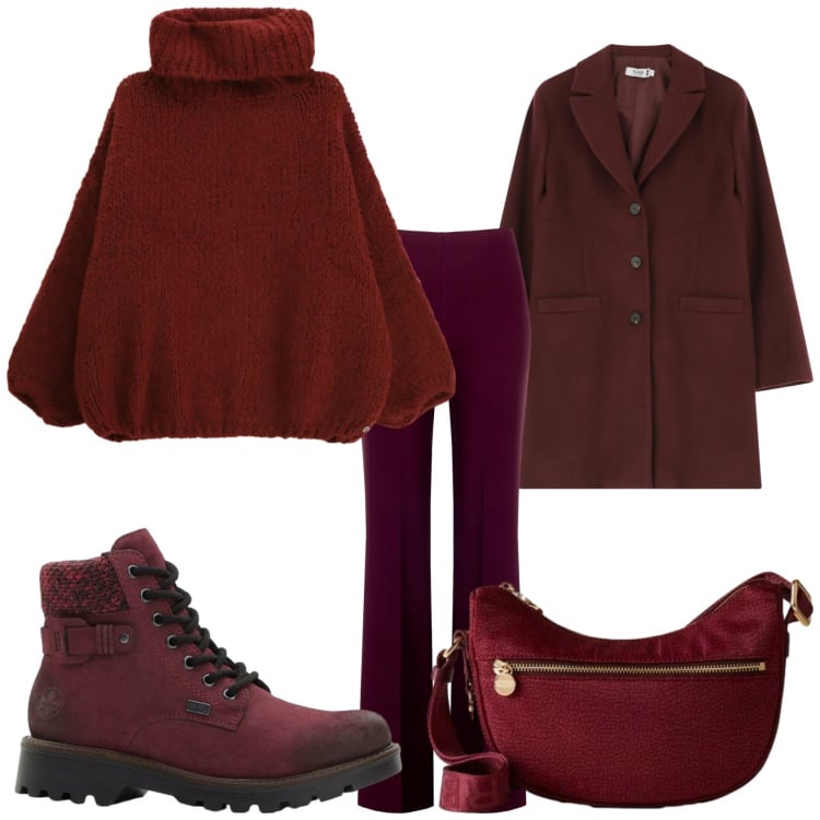Outfit donna - Dicembre freddo. Stile Casual chic per Tutti i giorni. Abbinamento con stivaletti, maglieria, cappotti, pantaloni, borse a tracolla.