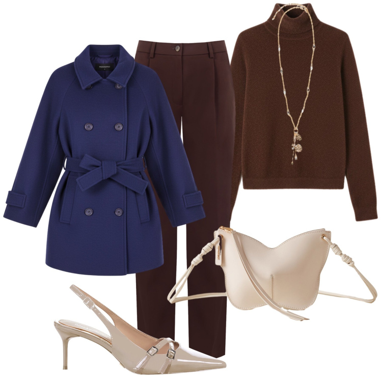 Outfit donna - Cena informale. Stile Glamour per Serata fuori. Abbinamento con pullovers, pantaloni, cappotti, décolleté, borse a tracolla, ciondoli.