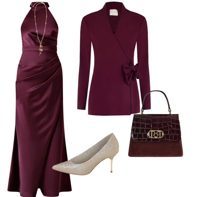 Outfit donna - Matrimonio a dicembre. per Cerimonia. Abbinamento con blazer, vestiti lunghi, décolleté, borse a mano, ciondoli.