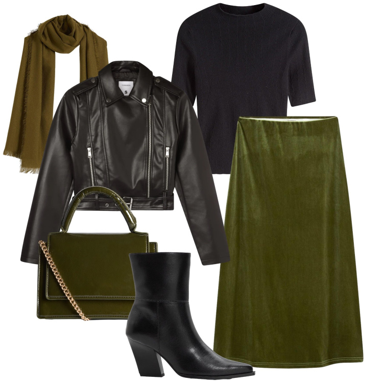 Outfit donna - Raso di giorno. Stile Casual chic per Tutti i giorni. Abbinamento con gonne longuette, sciarpe, stivaletti, maglieria, giacche, borse a tracolla.