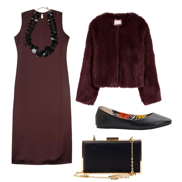 Outfit donna - Stasera mood vintage. Stile Vintage retrò per Serata fuori. Abbinamento con ecopellicce, ballerine, pochette, vestiti midi/longuette, collane.