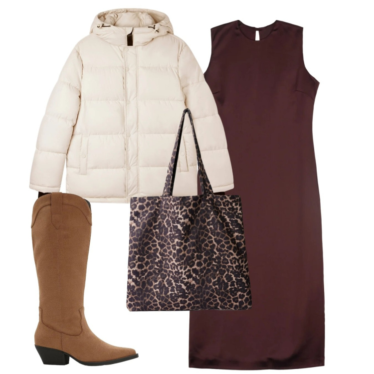 Outfit donna - Total look. Stile Bon Ton per Tutti i giorni. Abbinamento con stivali, shopping bag, bomber, vestiti midi/longuette.