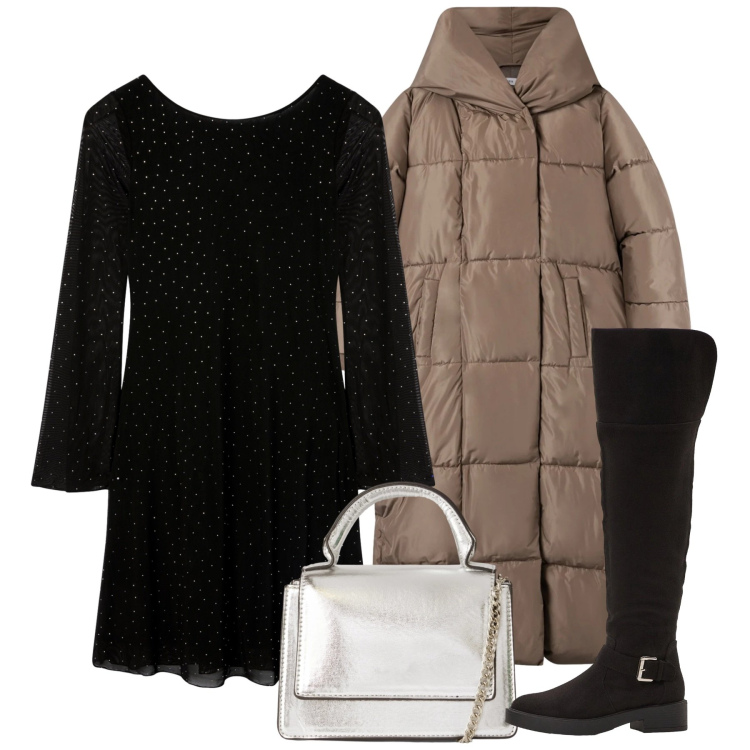 Outfit donna - Strass. Stile Chic per Serata fuori. Abbinamento con stivali sopra il ginocchio, vestiti corti, cappotti, borse a tracolla.