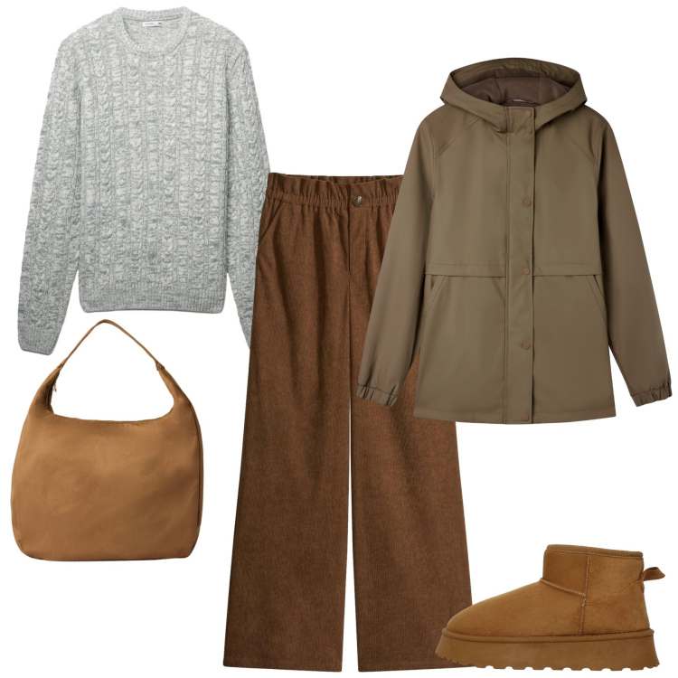 Outfit donna - Daily. Stile Basic per Tutti i giorni. Abbinamento con pantaloni, blazer, pullovers, borse a mano, stivali.