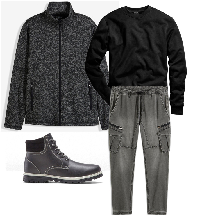 Outfit homme - Décembre. Style Casual pour Tous les jours. Assortir avec sweat-shirts, jeans, bottes, vestes.