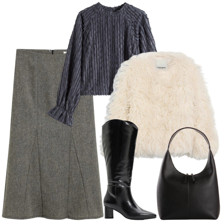 Outfit donna - Bonprix - Party black romance. Stile Casual chic per Tutti i giorni. Abbinamento con bluse, gonne, ecopellicce, stivali, shopping bag.