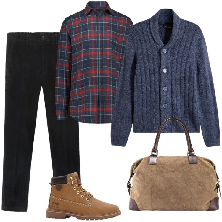 Outfit uomo - Pantalone uomo in velluto comfort fit. Stile Casual per Tutti i giorni. Abbinamento con stivali e stivaletti, cardigans, camicie, pantaloni, borse sportive.