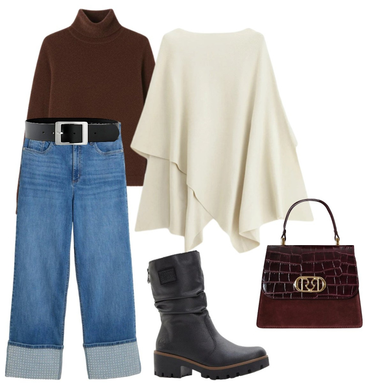 Outfit donna - Total look #2296970. Stile Casual per Tutti i giorni. Abbinamento con jeans dritti, stivaletti, cinture, maglieria, pullovers, borse a mano.