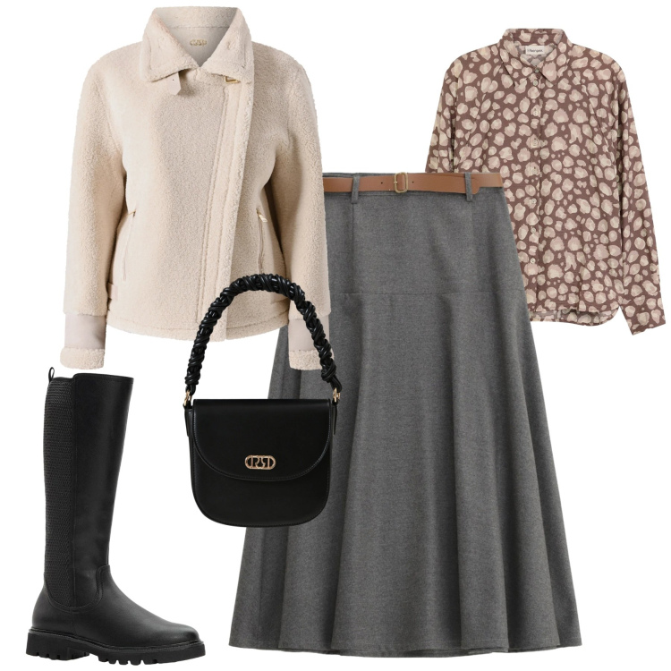 Outfit donna - City. Stile Urban per Tutti i giorni. Abbinamento con stivali, camicie, gonne lunghe, ecopellicce, borse a mano.