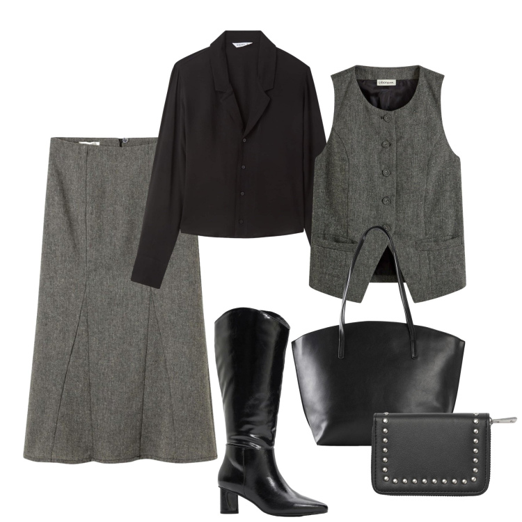 Outfit donna - Il completo in tweed. Stile Glamour per Ufficio. Abbinamento con stivali, gonne, shopping bag, gilet, camicie, portafogli.
