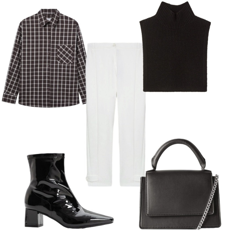 Outfit donna - Total look #2296978. Stile Casual per Tutti i giorni. Abbinamento con stivaletti, borse a tracolla, maglieria, camicie, pantaloni.