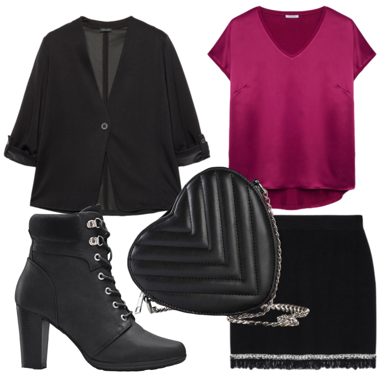 Outfit donna - Total look #2297008. Stile Glamour per Serata fuori. Abbinamento con stivaletti, borse a tracolla, minigonne, blazer, bluse.