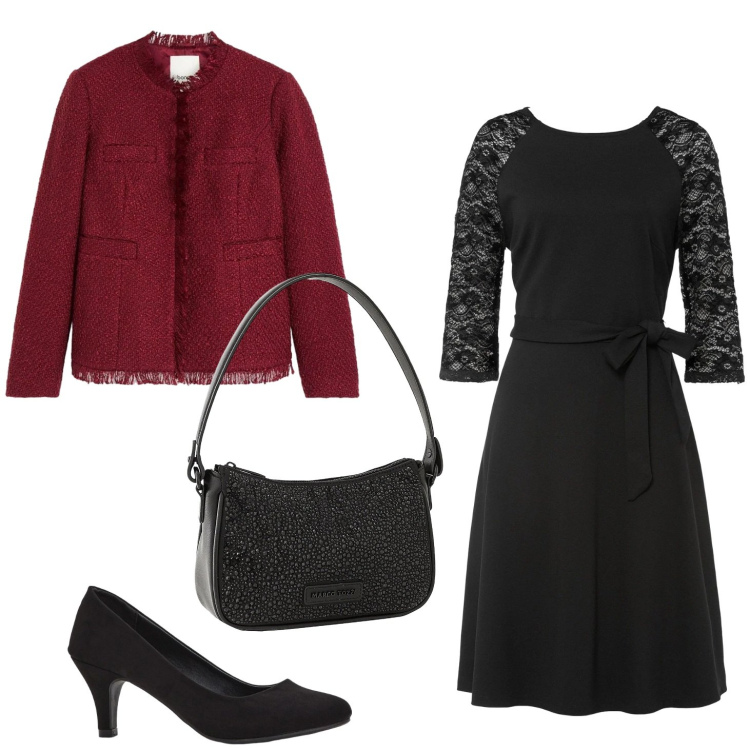 Outfit donna - Dettagli in pizzo. Stile Casual chic per Serata fuori. Abbinamento con cappotti, décolleté, borse a mano, vestiti.