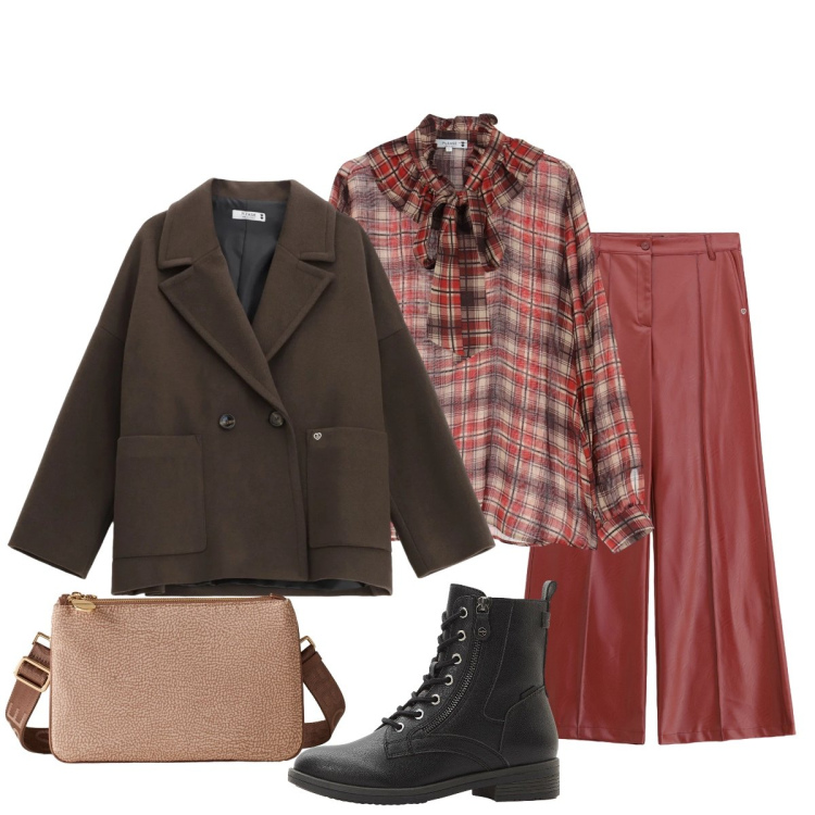 Outfit donna - In città. Stile Casual chic per Tutti i giorni. Abbinamento con stivaletti, pantaloni, bluse, cappotti, borse a tracolla.