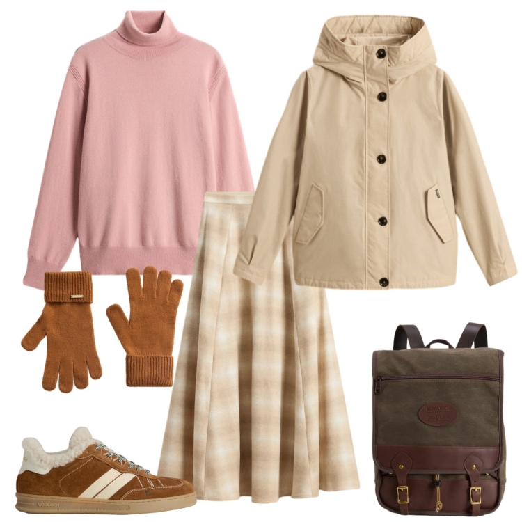 Outfit donna - Total look #2297070. Stile Casual per Tutti i giorni. Abbinamento con guanti, sneakers, zaini, gonne lunghe, blazer, maglieria.