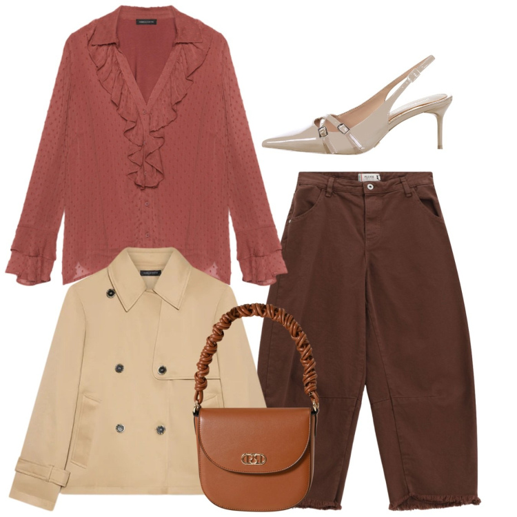 Outfit donna - Total rouche. Stile Casual chic per Tutti i giorni. Abbinamento con pantaloni, décolleté, borse a mano, bluse, trench.