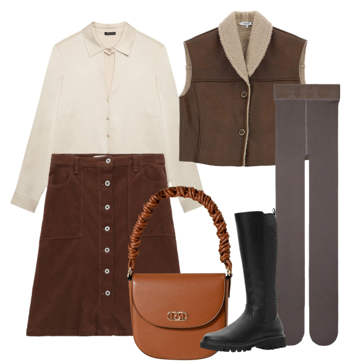 Outfit donna - Dicembre. Stile Bon Ton per Tutti i giorni. Abbinamento con stivali, collant, gonne, gilet, borse a mano, camicie.