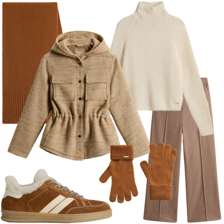 Outfit donna - Holiday Heritage. Stile Casual chic per Tutti i giorni. Abbinamento con maglieria, guanti, blazer, sneakers, pantaloni, sciarpe.