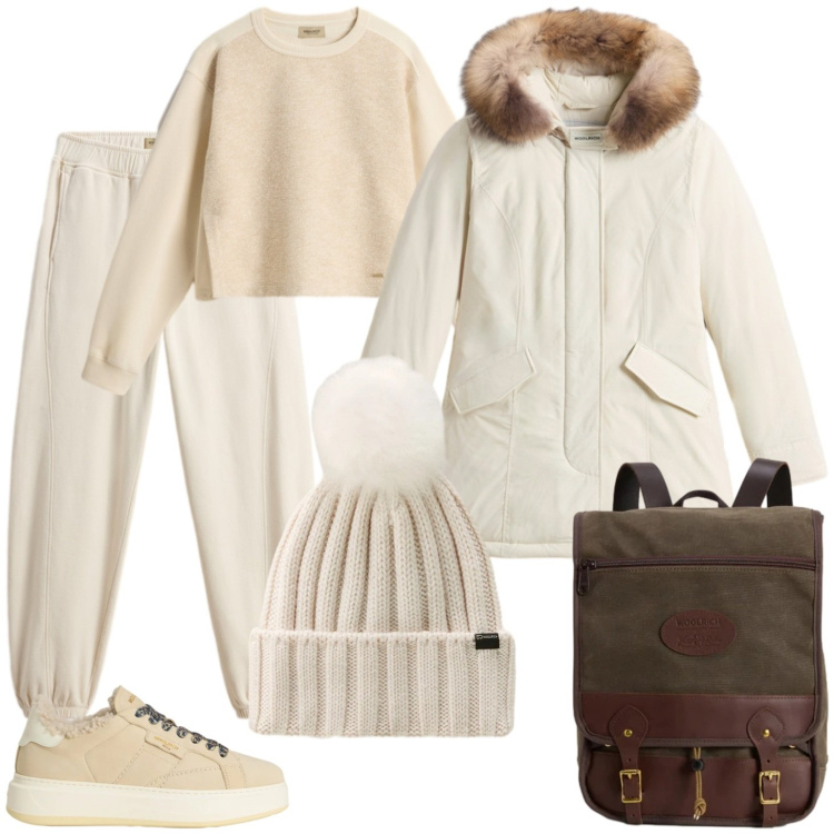 Outfit donna - Passeggiata tra i borghi. Stile Casual per Tutti i giorni. Abbinamento con sneakers, zaini, parka, felpe, pantaloni, berretti.