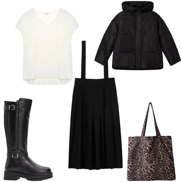 Outfit donna - Total look #2297126. Stile Trendy per Tutti i giorni. Abbinamento con stivali, shopping bag, bomber, gonne lunghe, bluse.