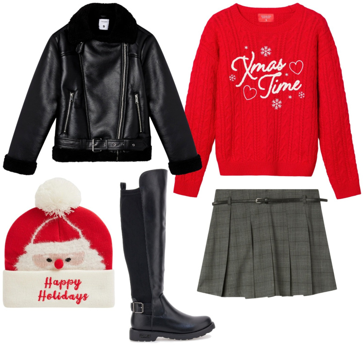 Outfit donna - Pranzo di Natale dagli zii. Stile Boho per Tutti i giorni. Abbinamento con giacche, minigonne, maglieria, berretti, stivali.