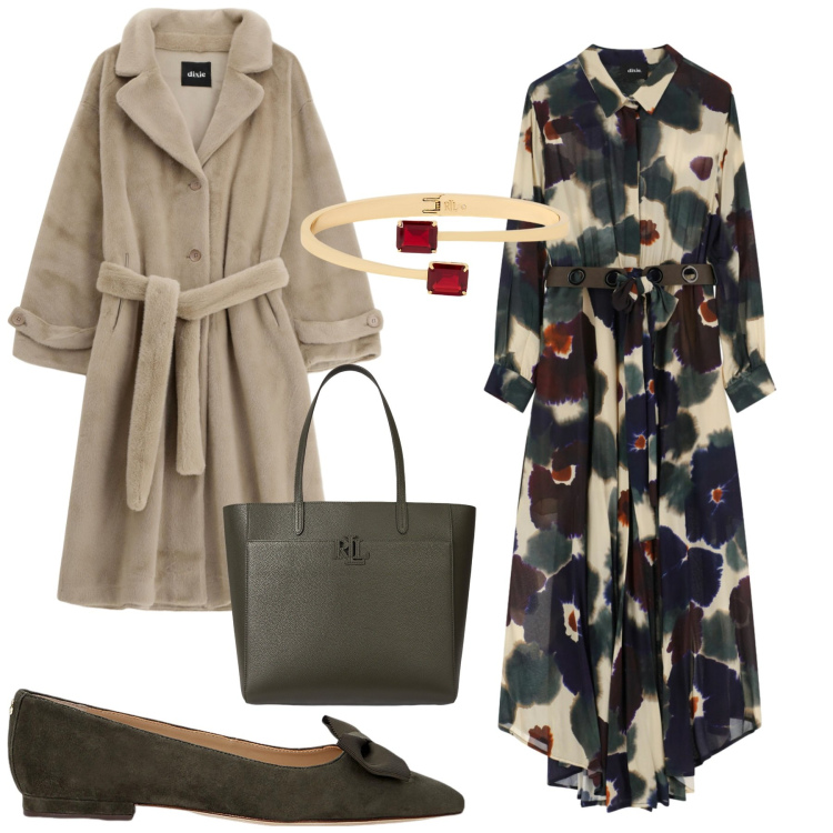 Outfit donna - Total look #2297432. Stile Glamour per Serata fuori. Abbinamento con cappotti, vestiti lunghi, ballerine, braccialetti, borse tote.