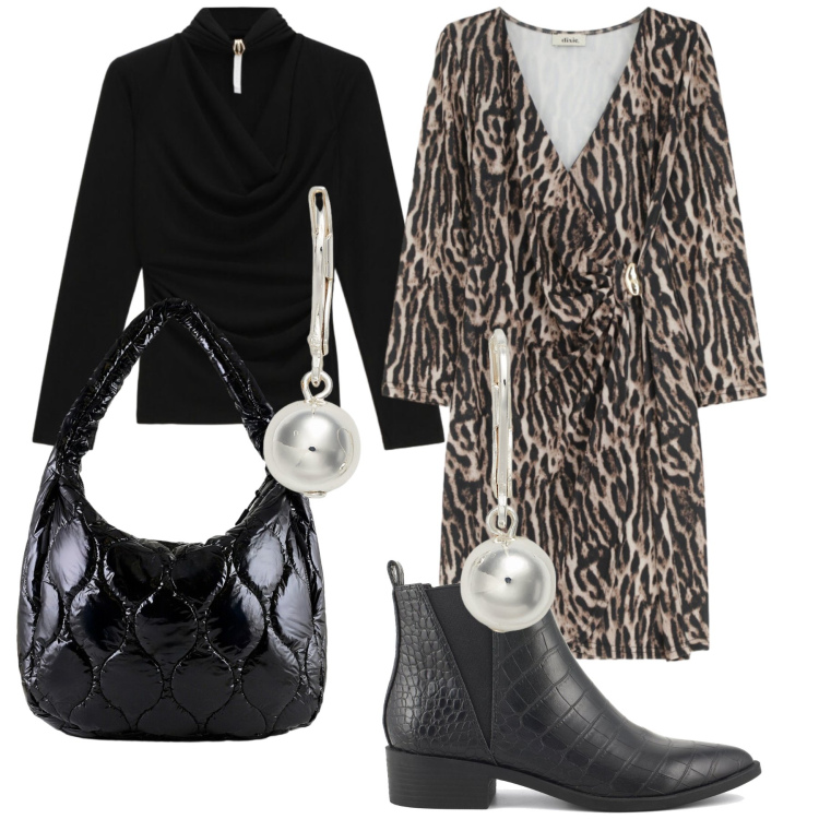 Outfit donna - Il boss in ufficio. Stile Urban per Ufficio. Abbinamento con maglieria, vestiti corti, orecchini, borse tote, stivaletti.