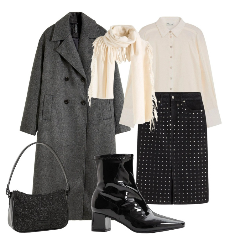 Outfit donna - Total look #2297495. Stile Minimal per Serata fuori. Abbinamento con gonne longuette, borse a mano, sciarpe, stivaletti, camicie, cappotti.