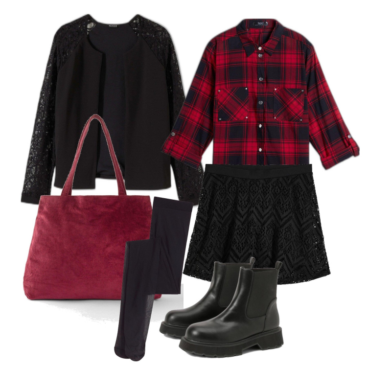 Outfit femme - Décembre. Style Tendance pour Tous les jours. Assortir avec chemisiers, jupes, sac cabas, collants, blazers, boots.