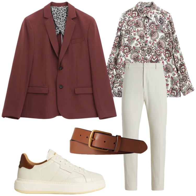 Outfit uomo - Trendy. Stile Trendy per Serata speciale. Abbinamento con giacche, camicie, cinture, pantaloni, sneakers.