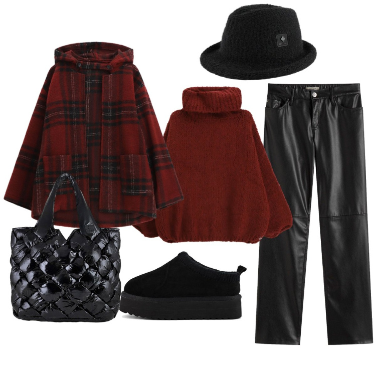 Outfit donna - Rosso mattone. Stile Casual chic per Tutti i giorni. Abbinamento con pantaloni, maglieria, caban, borse tote, cappelli, sabot.