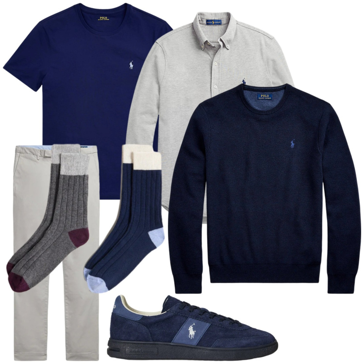 Outfit uomo - Total look #2297652. Stile Casual per Tutti i giorni. Abbinamento con maglieria, t-shirt, camicie, pantaloni, sneakers, calzini.