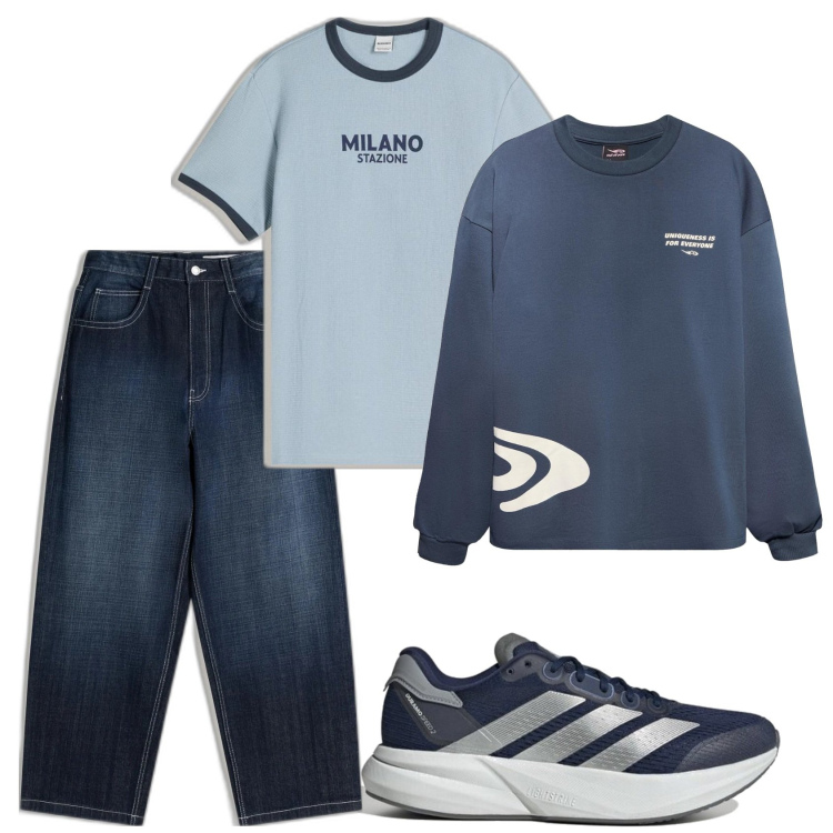 Outfit hombre - Casual look. Estilo Casual para Todos los días. Combinación con camiseta, sneakers, camiseta, vaqueros.